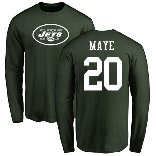 New York Jets Men Green Marcus Maye Name and Number Logo NFL Football #20 Long Sleeve T Shirt